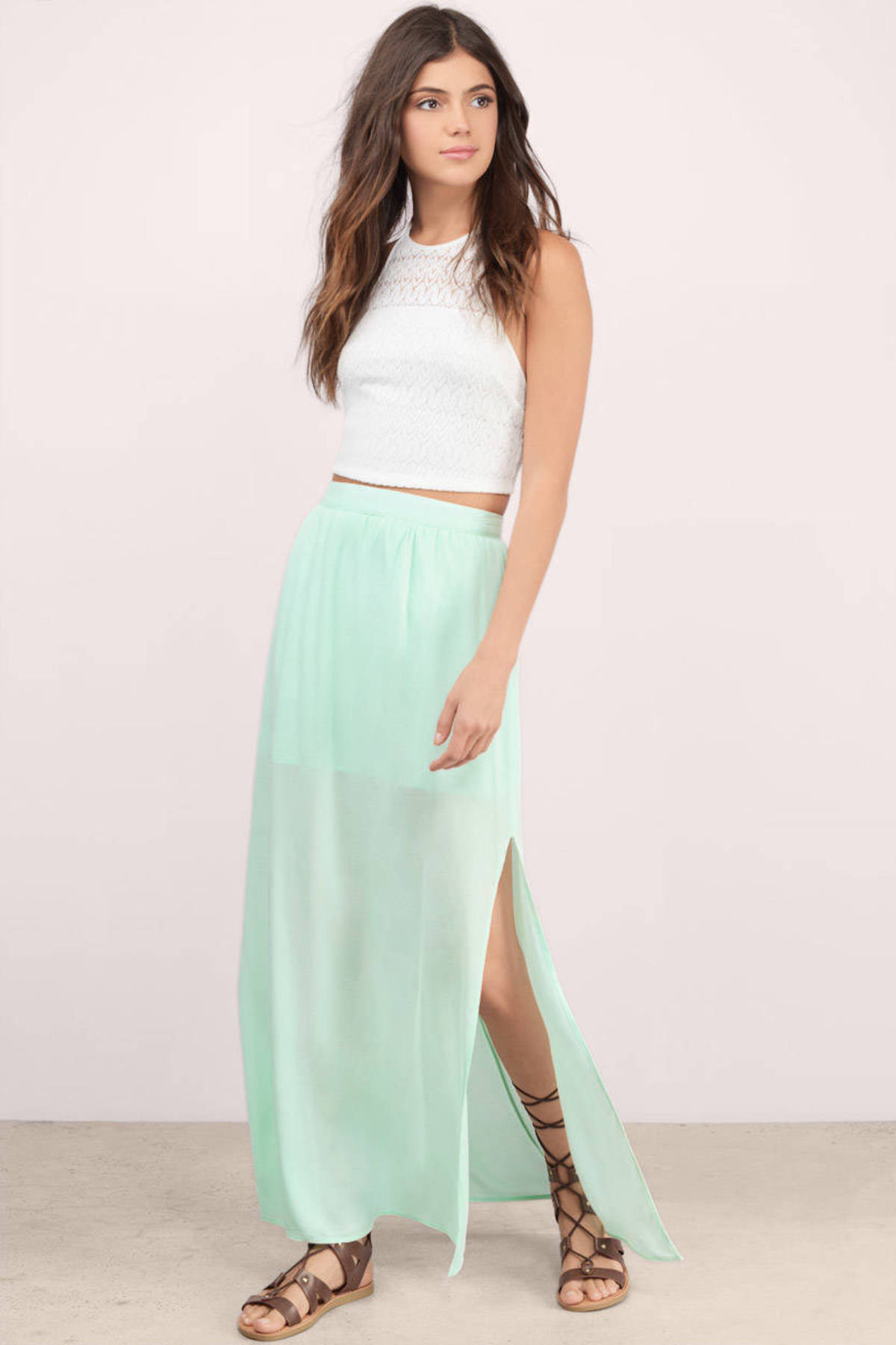 Mint Green Skirt - Slit Maxi Skirt - Mint Skirt With Pockets