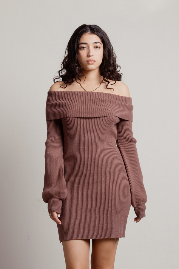 bodycon off the shoulder sweater dress