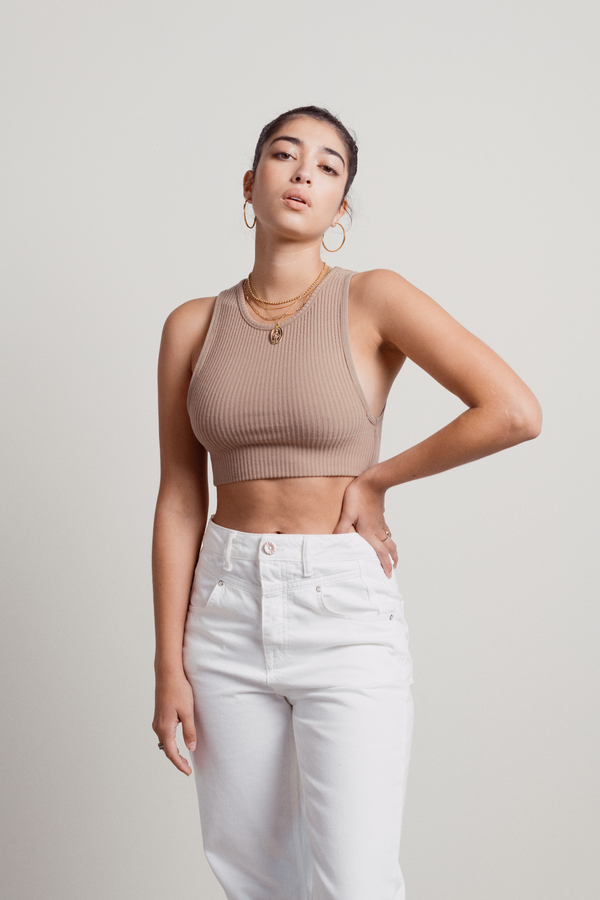 Open Sides Mocha Ribbed Crop Tank Top