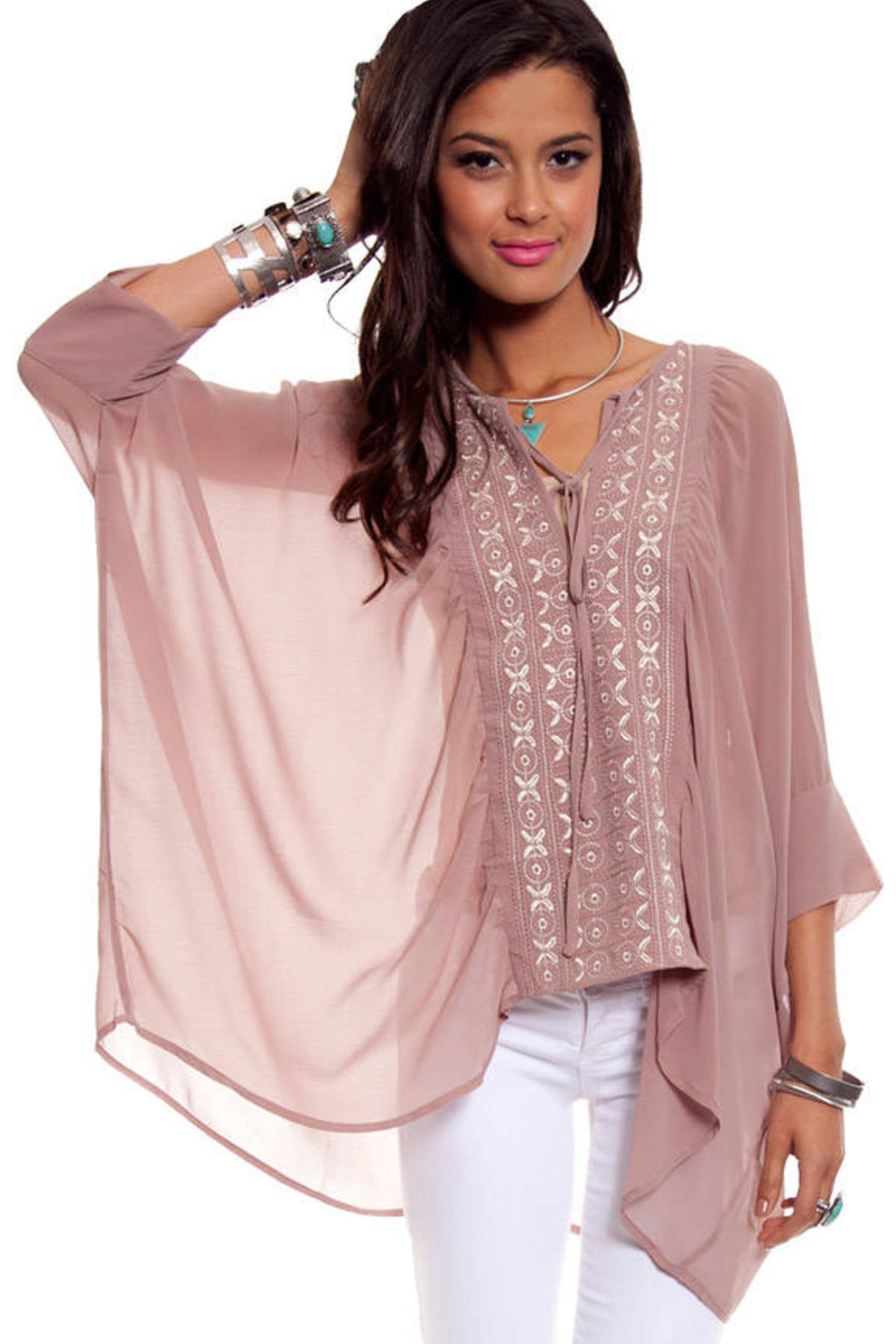 So Boho Embroidered Top in Mocha - $34 | Tobi US