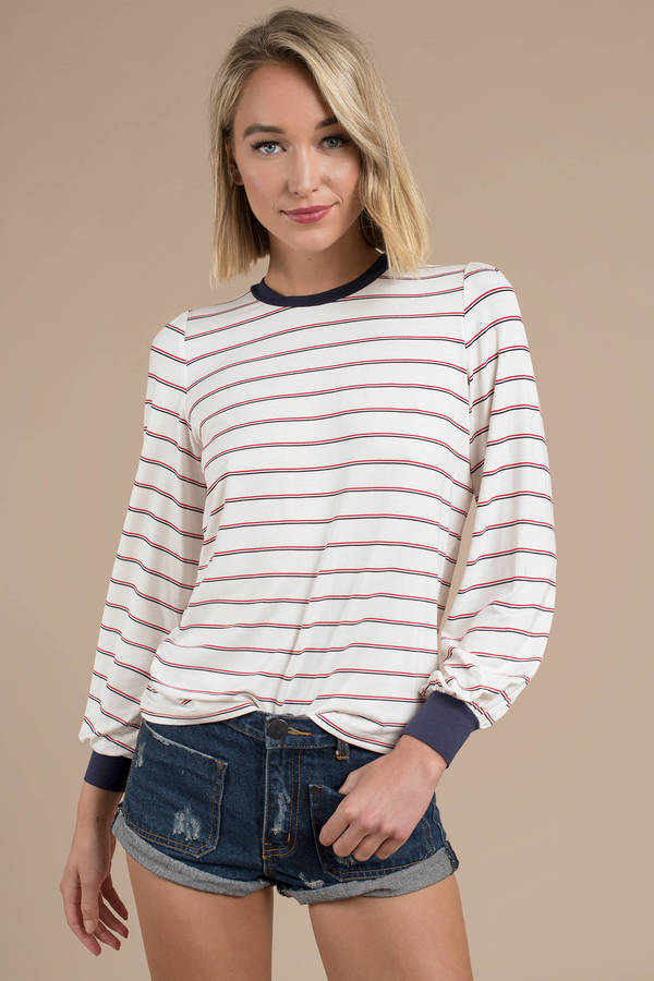 White The Fifth Label Top - Long Sleeve Shirt - White Striped Tunic