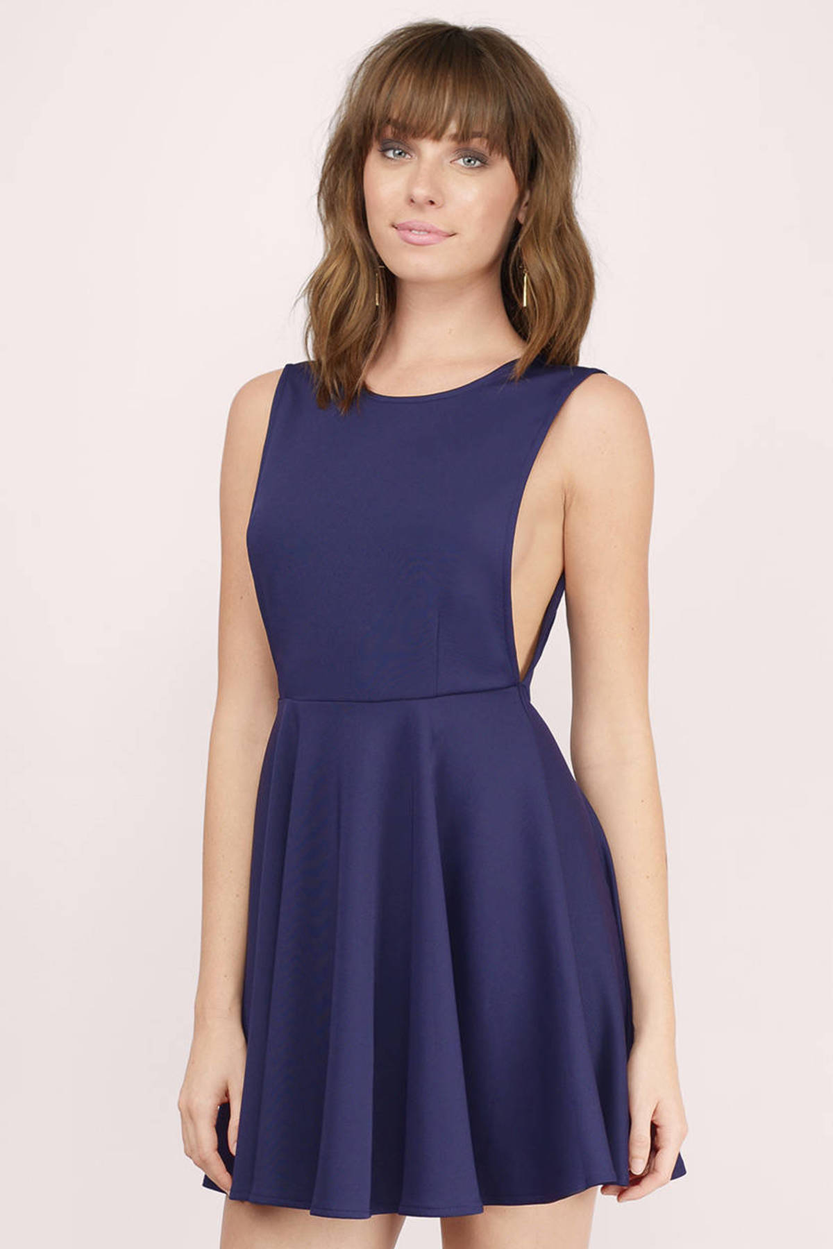 Trendy Navy Skater Dress - Low Back Dress