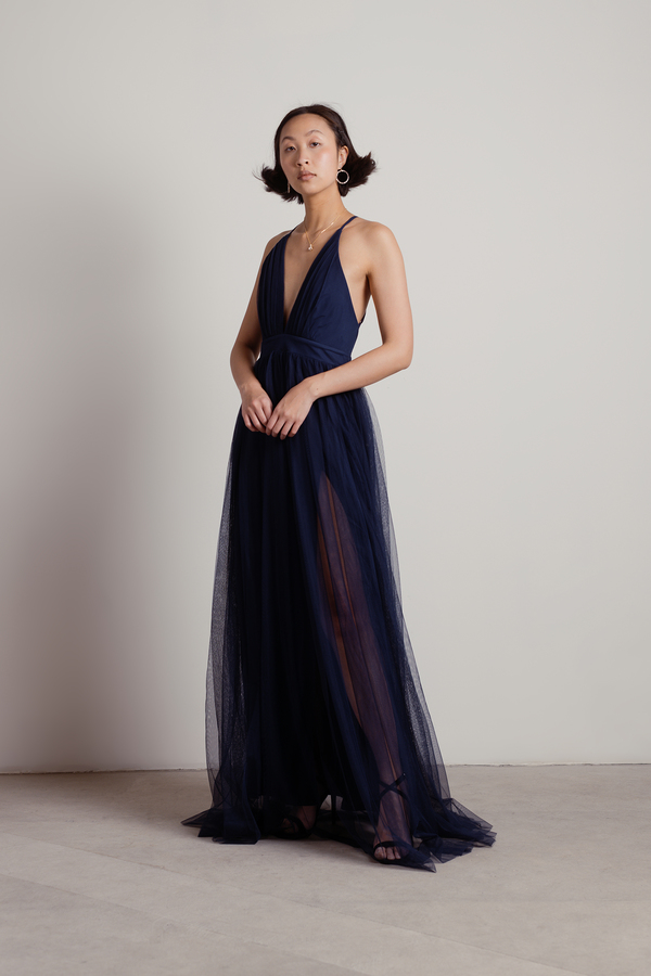 Here To Slay Navy Plunging Maxi Dress