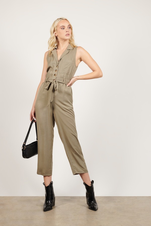 Call It A Day Olive Button Up Jumpsuit