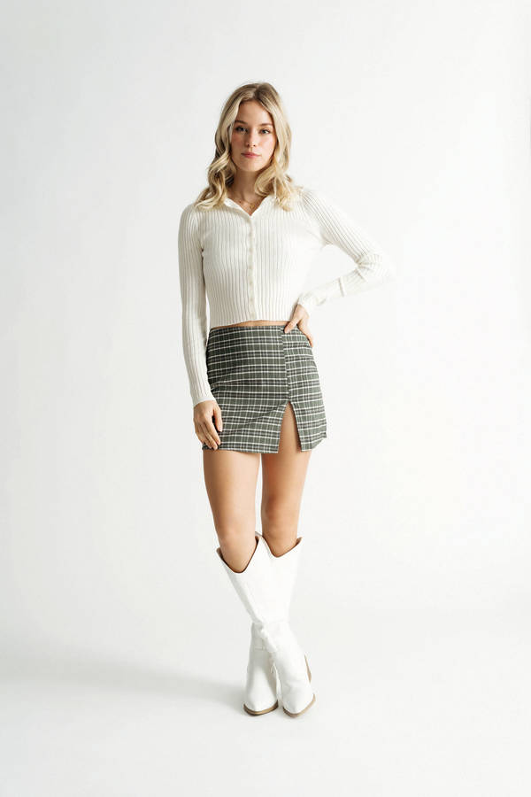 Follow The Sun Olive Plaid Mini Skirt