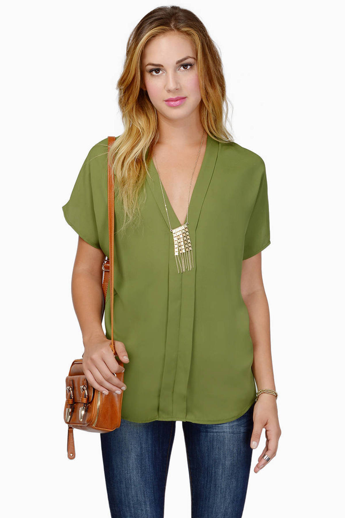 Olive Blouse - green Blouse - Short Sleeve Blouse - Olive Top
