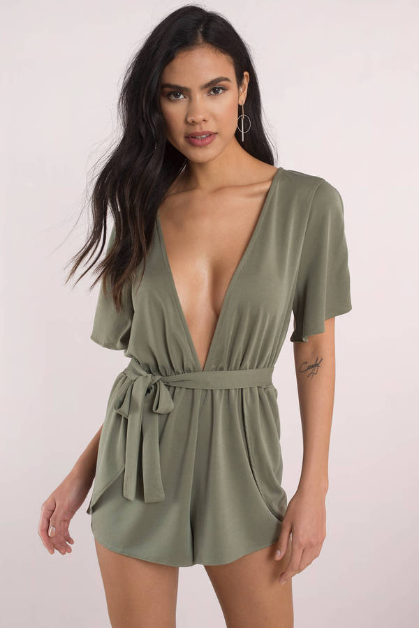 Setting Fires Olive Plunging Romper