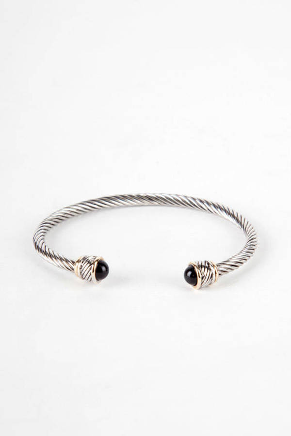 Thick Cable Bracelet with Smooth Stone in Onyx - $7 | Tobi US