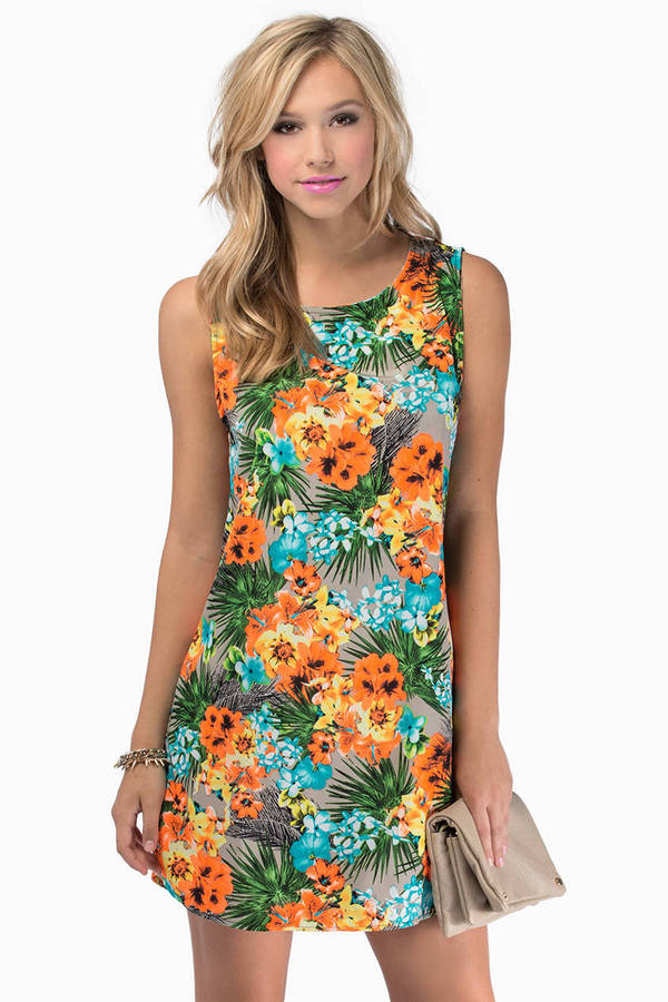 Chic Orange Shift Dress - Tropical Print Dress - Bright Orange Dress