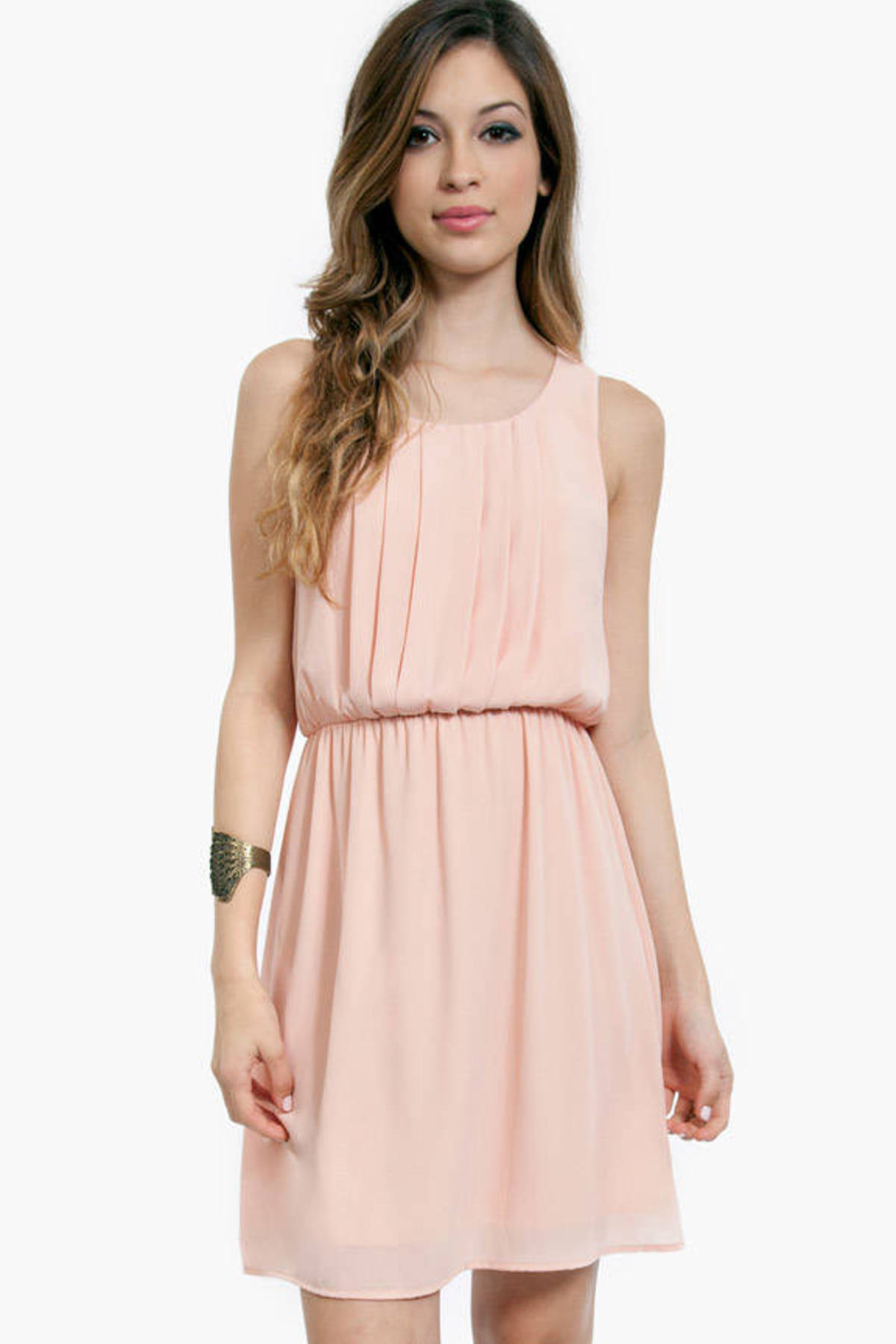 Lovely Sleeve Pleated Dress in Peach - $60 | Tobi US