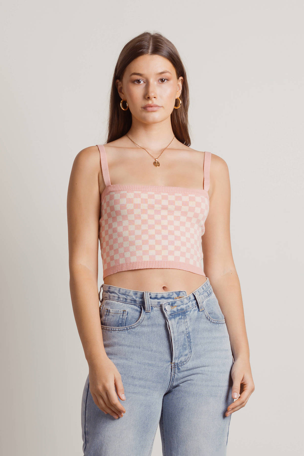 Pink Checkered Top Sweater Crop Top Pink Knit Top