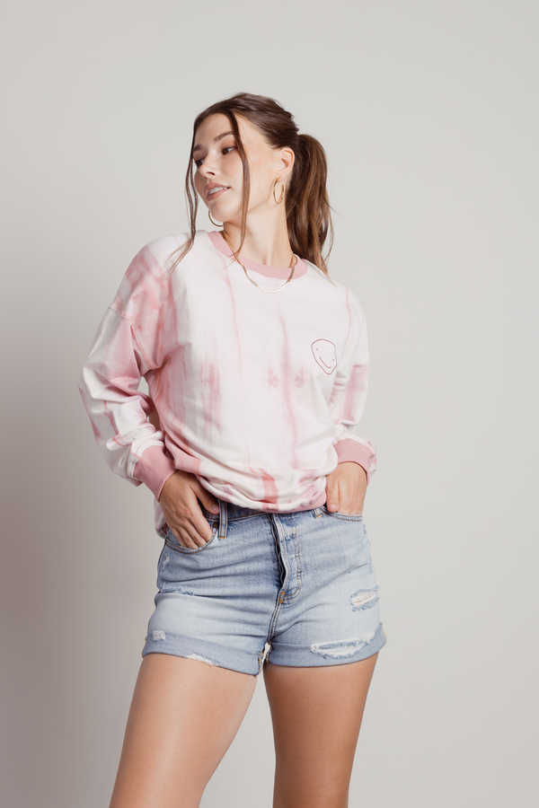 Melted Ice Cream Pink Smiley Tie-Dye Long Sleeve