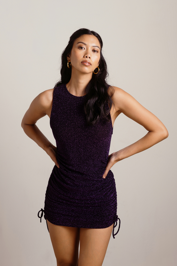 What You Want Purple Sparkle Lurex Ruched Dress