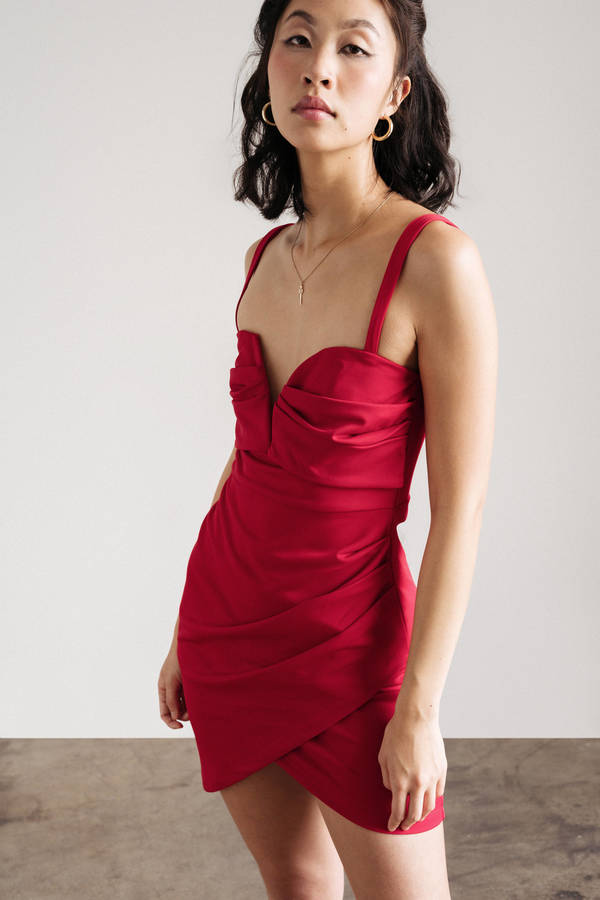Alexandria Red Surplice Bodycon Mini Dress