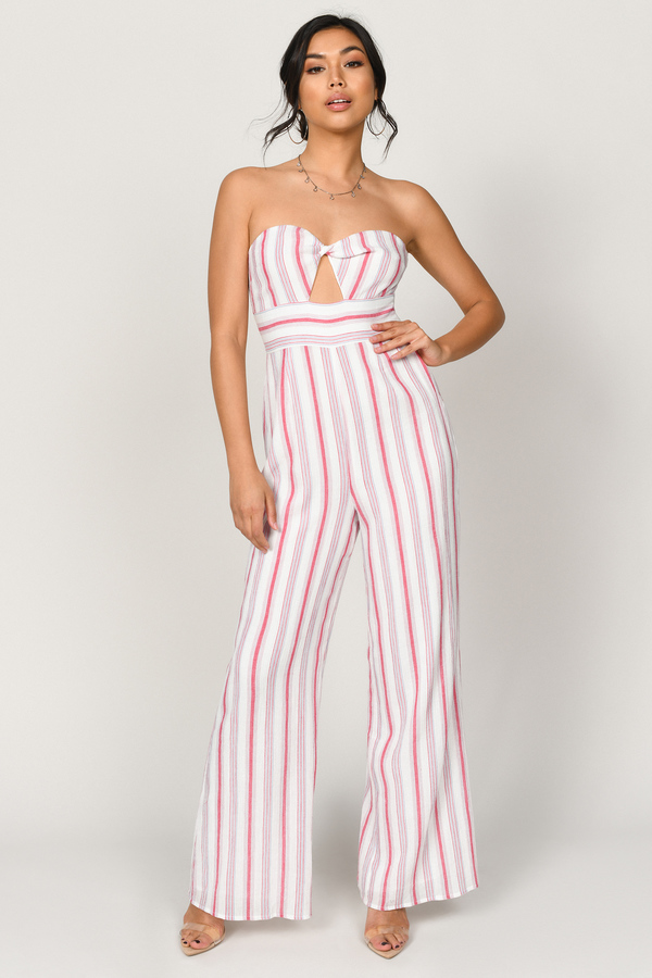 Carrie Red Multi Stripe Strapless Jumpsuit