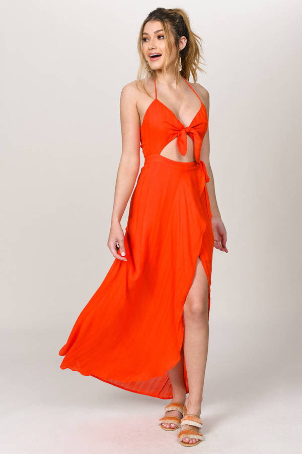 Belle Red Orange Halter Maxi Dress ...