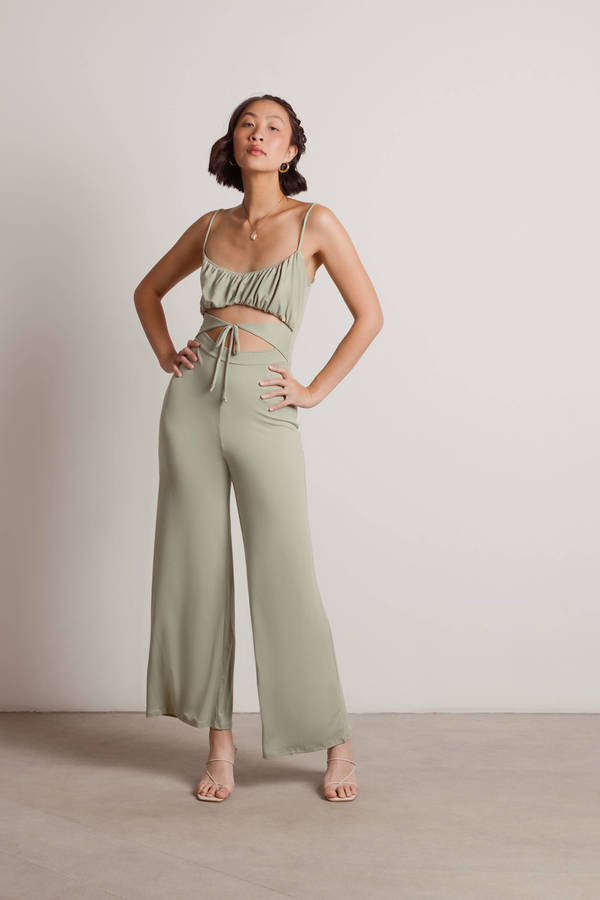 Bring You Around Sage Ruched Cutout Jumpsuit
