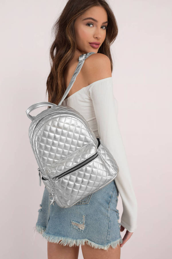 Tegan Silver Faux Leather Backpack 