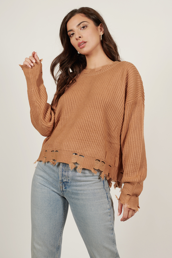 Brown Sweater - Distressed Sweater - Tan Sweater