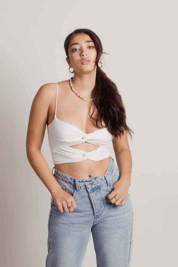 Crash Into You White Double Twist Knot Cami Crop Top