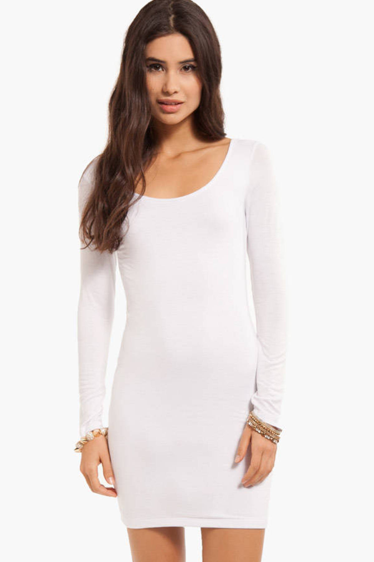 White Bodycon Dress - Long Sleeve Bodycon - White Low Back Mini Dress