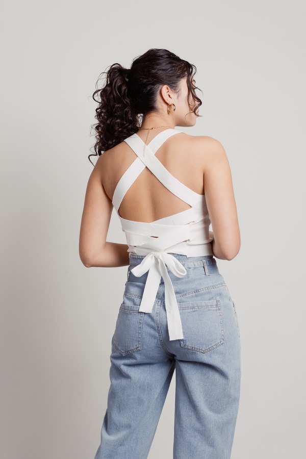 Stay Motivated White Ribbed Lace-Up Knit Cami Crop Top