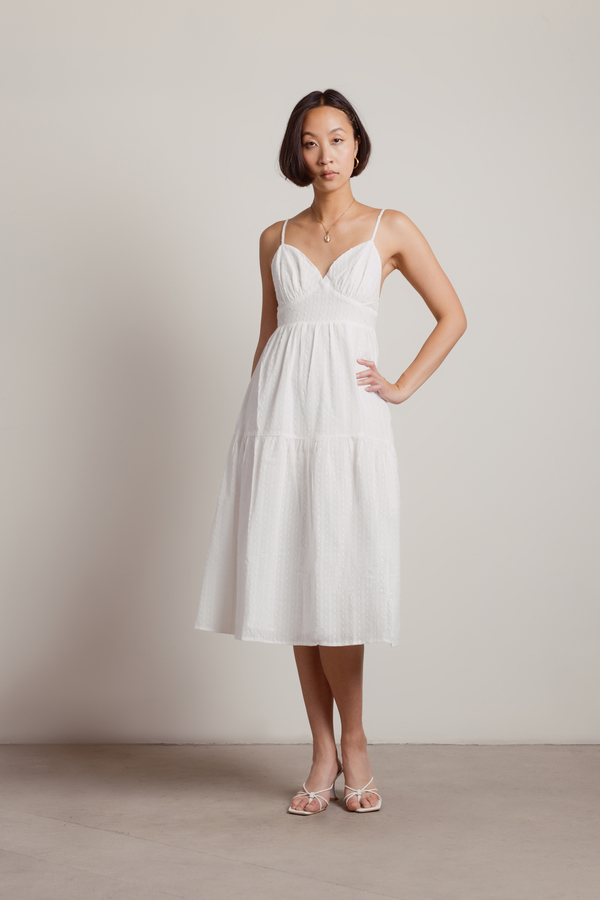 Sweetness White Swiss Dot Cotton Stripe Midi Dress