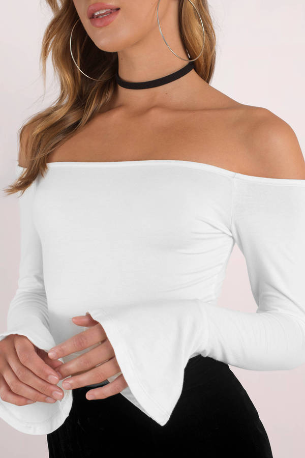 white off the shoulder bell sleeve top