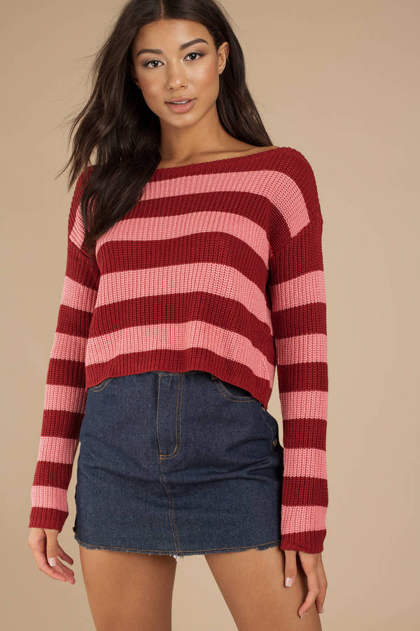 pink and red striped cardigan