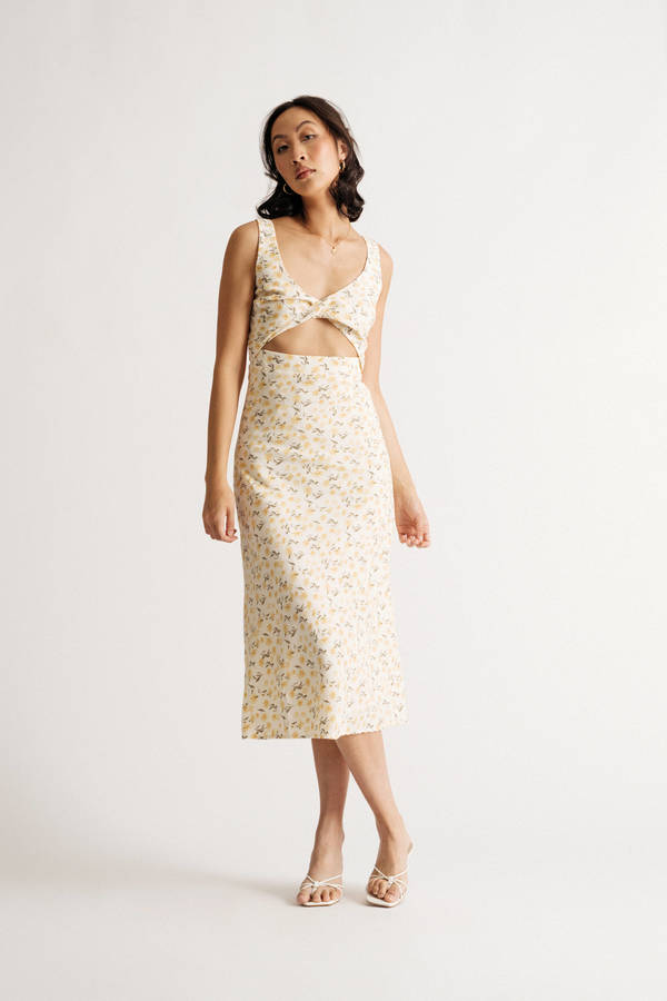 Thoughts Of Us Yellow Multi Floral Cutout Twist Midi Dress