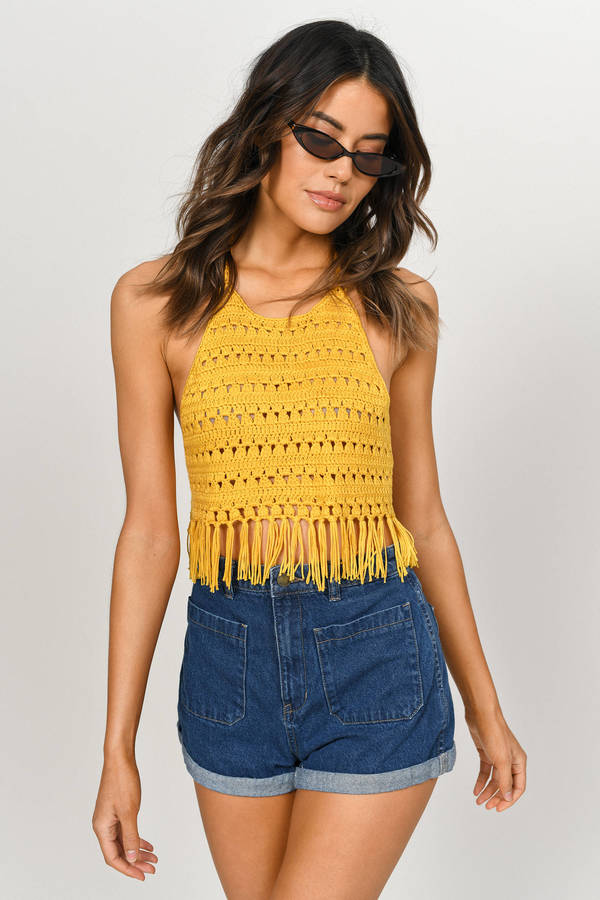 Tina yellow Halter Crochet Crop Top