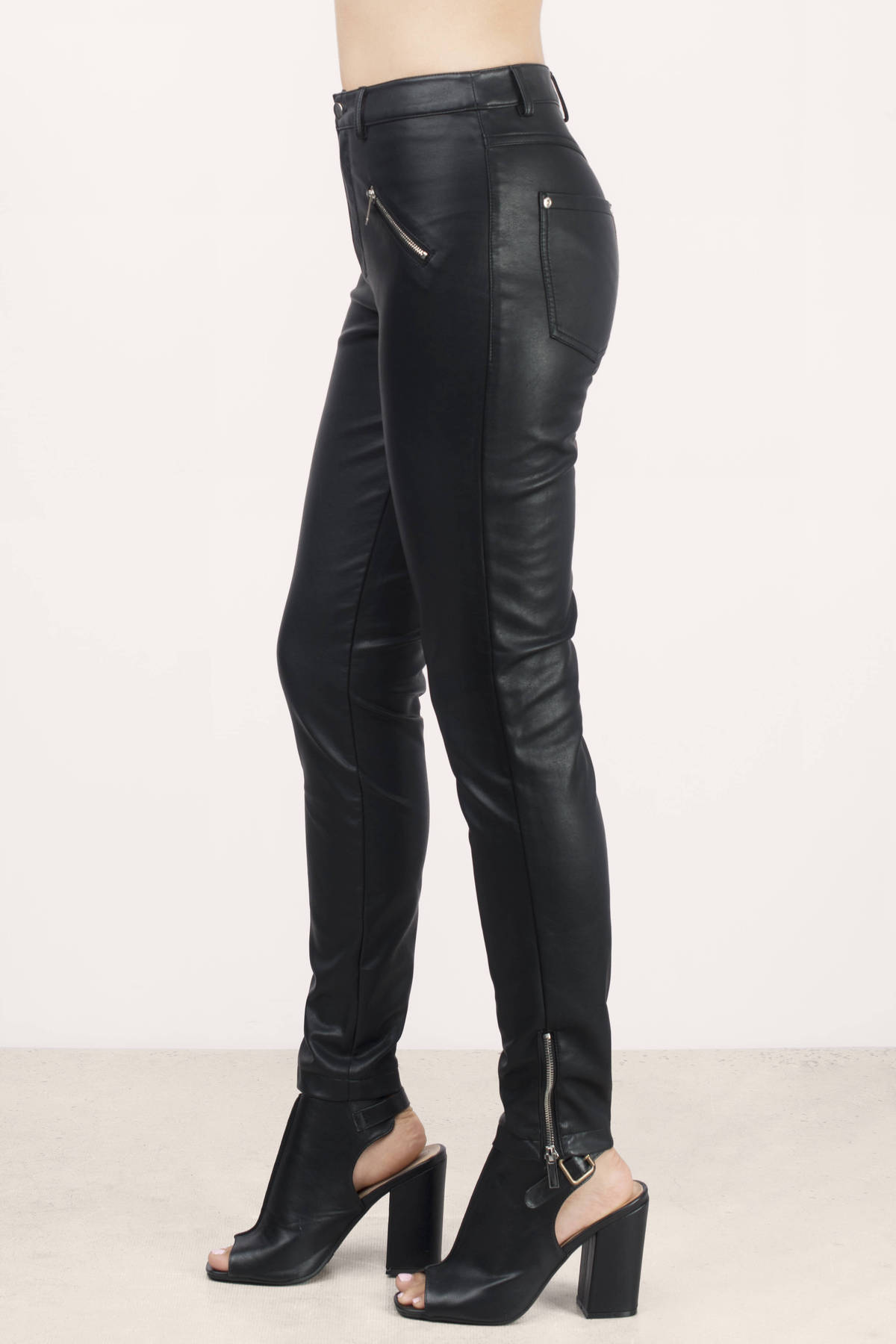 Black Pants - Cropped Pants - Moto Pants - Faux Leather Pants