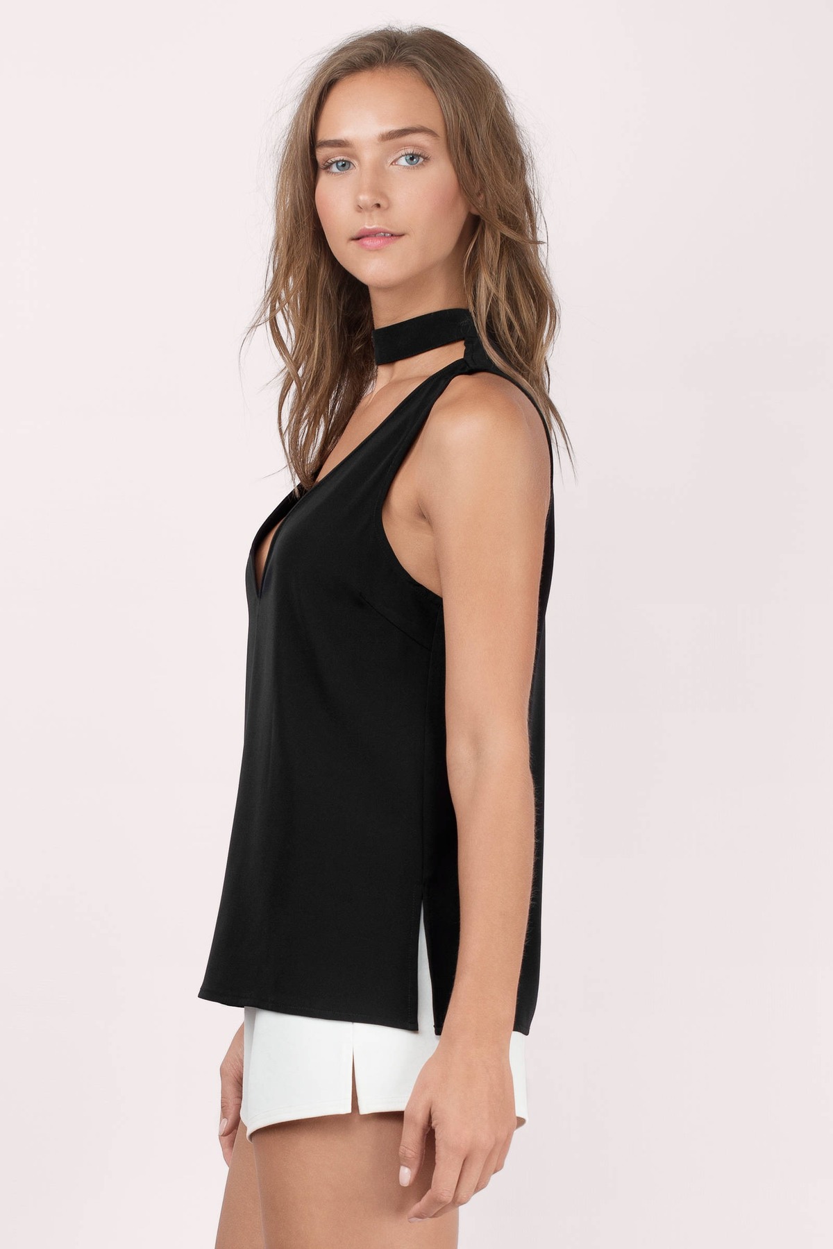 Black Tank - Plunge Tank Top - Black Choker Tank Top