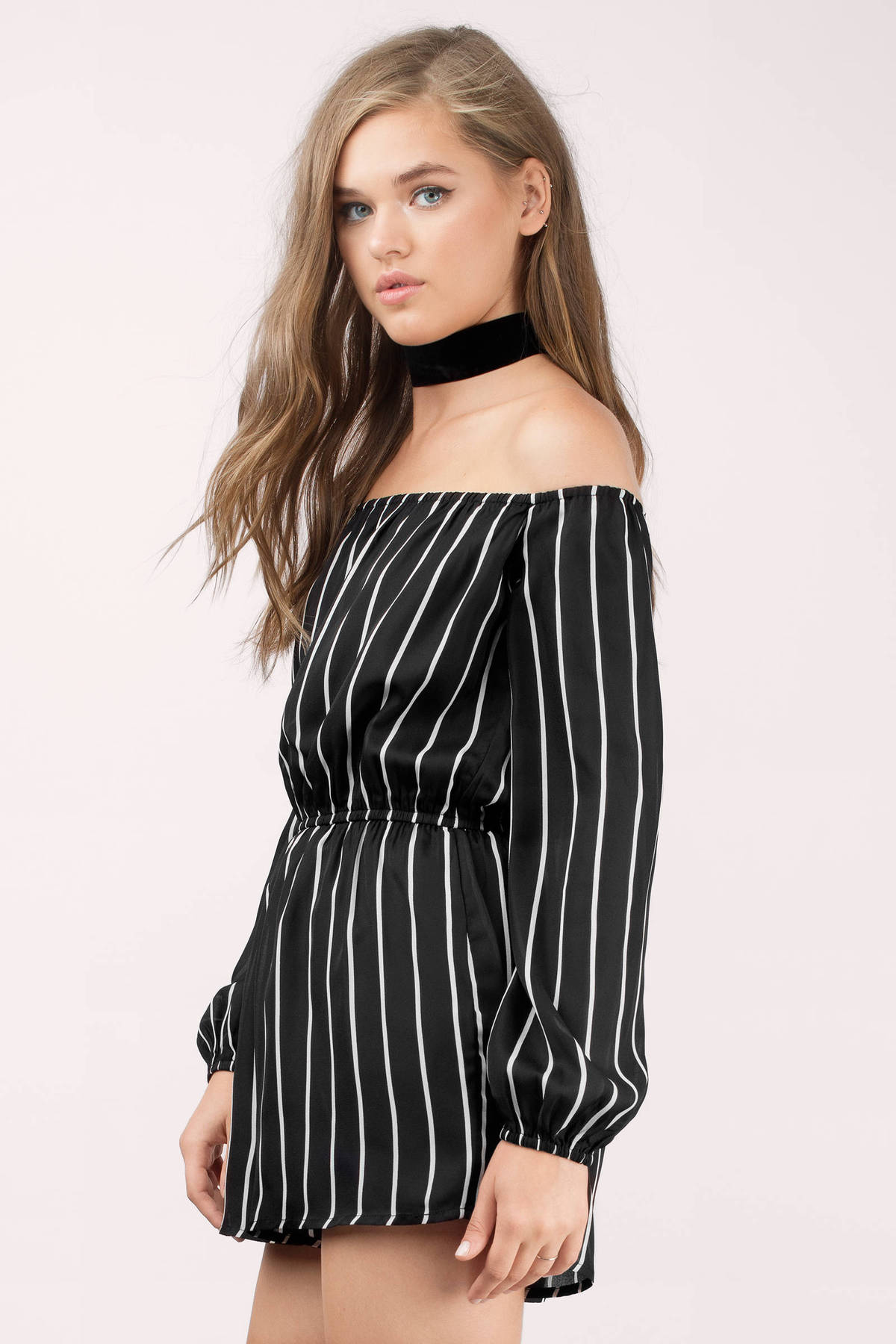 Cute black Romper - Off The Shoulder Romper - Black & White Romper