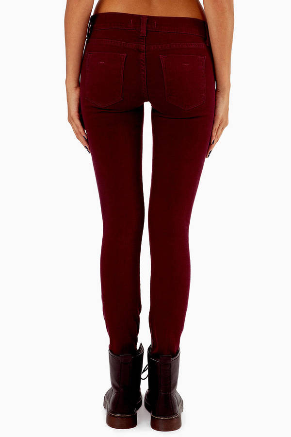 Red Jeans - Tight Low Rise Pants - Dark Red Jeans - Comfy Jeans