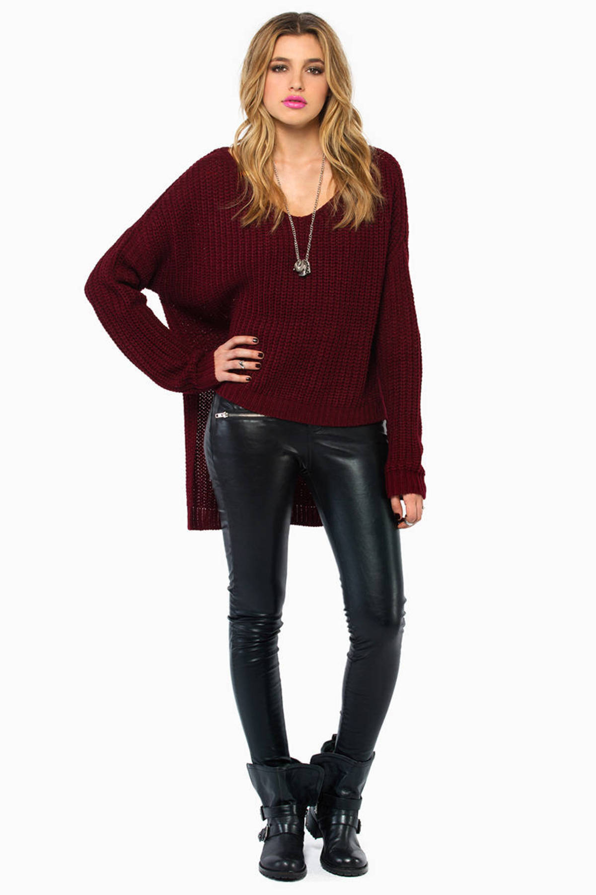 Burgundy Sweater - red Sweater - High Low Sweater - Burgundy Top