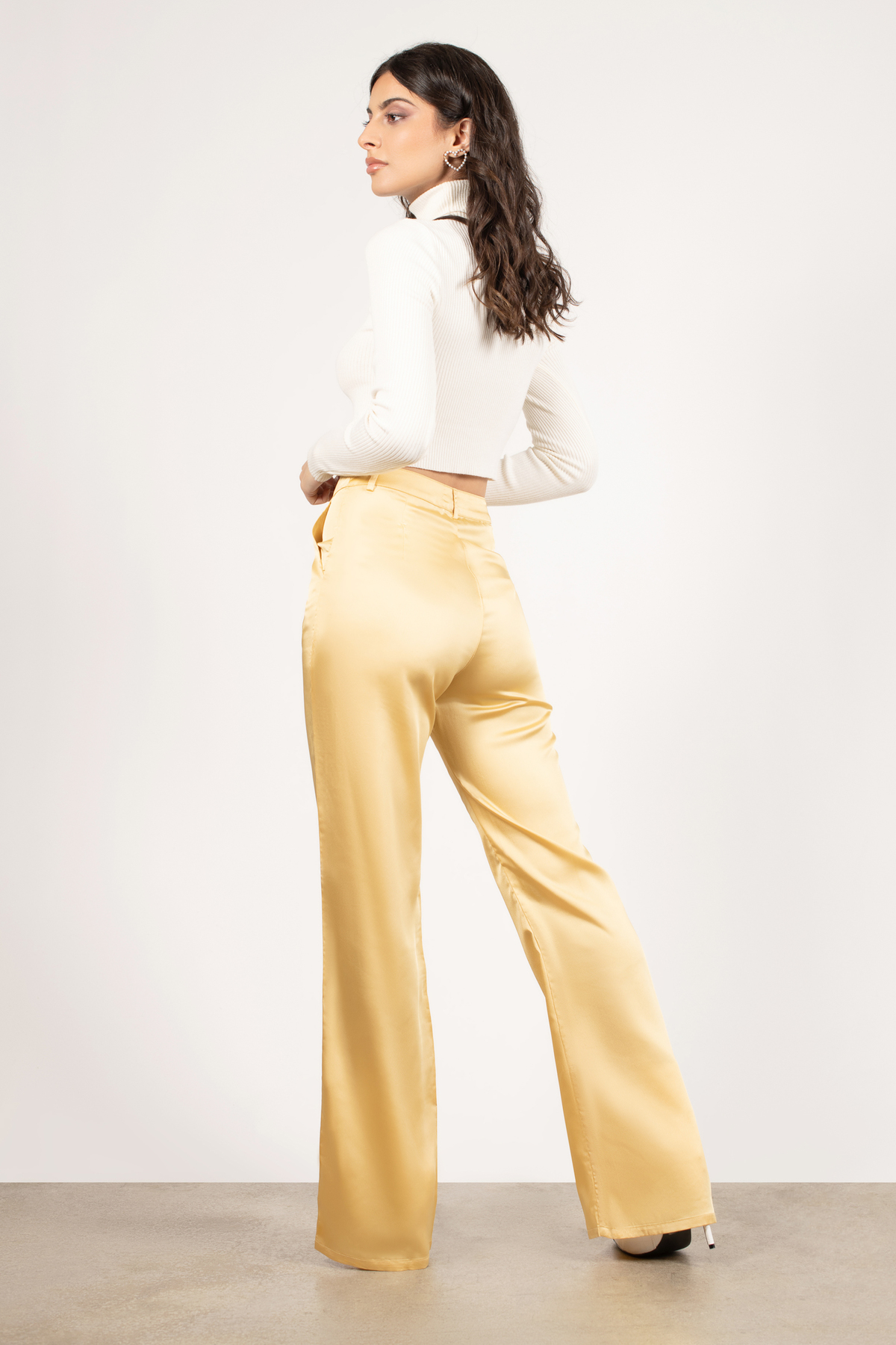 Gold Satin Pants - Yellow Pants - Button Zipper Pants