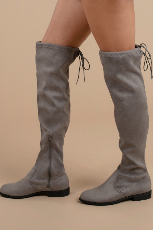 grey flat knee high boots