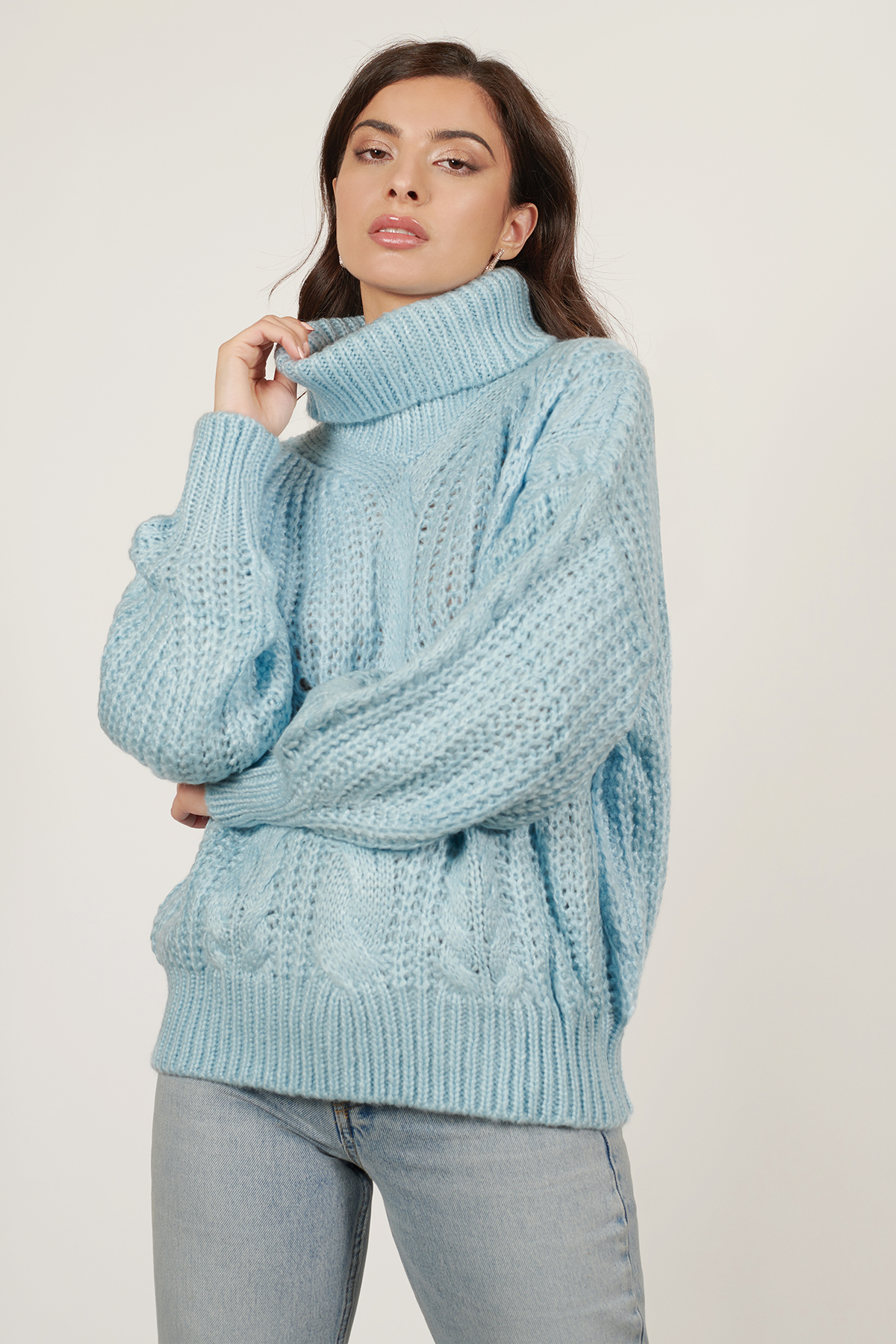 Blue Sweater - Turtle Neck Sweater - Light Blue Oversized Sweater