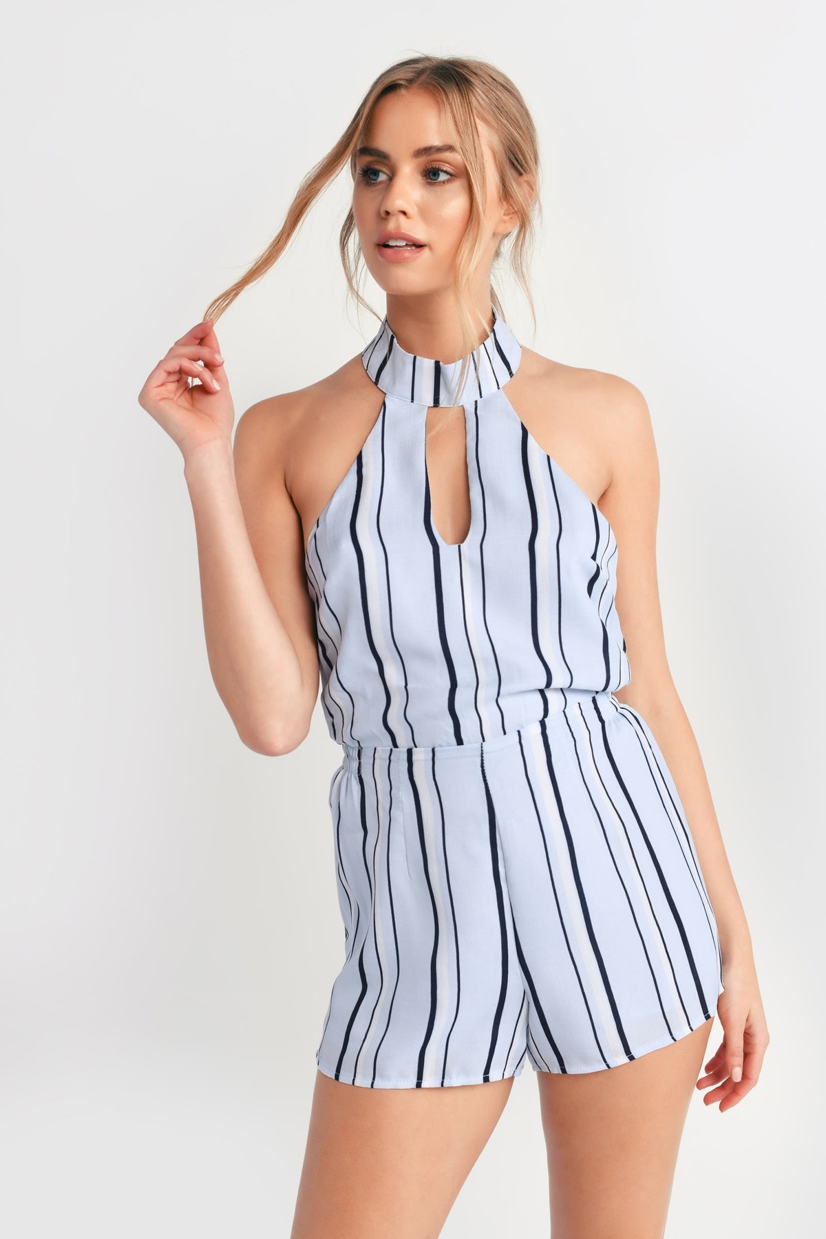 Light Blue Romper - Backless Romper - blue Romper - Keyhole Romper