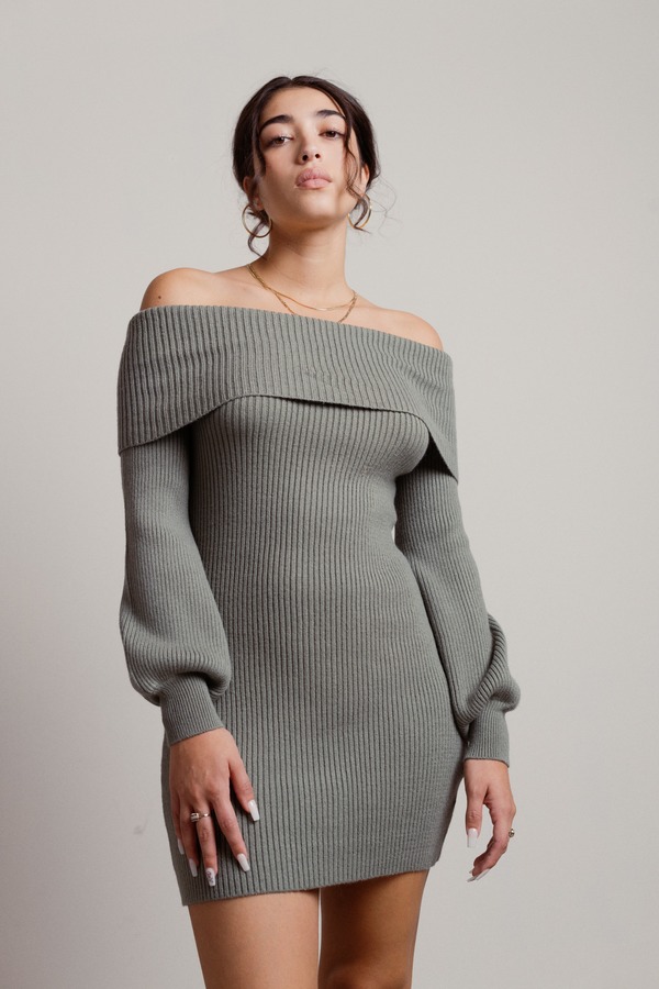 off shoulder short sweater dress