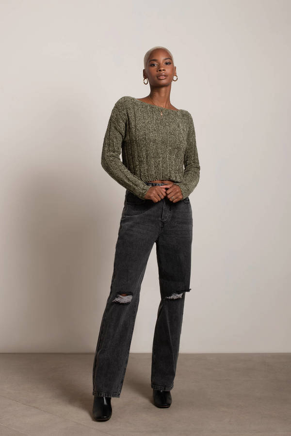 Olive Green Sweater - Chenille Sweater - Knit Sweater
