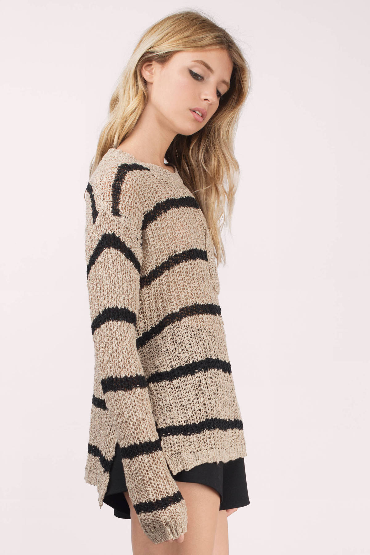 Taupe & Black Sweater - brown Sweater - Navy Stripe Sweater