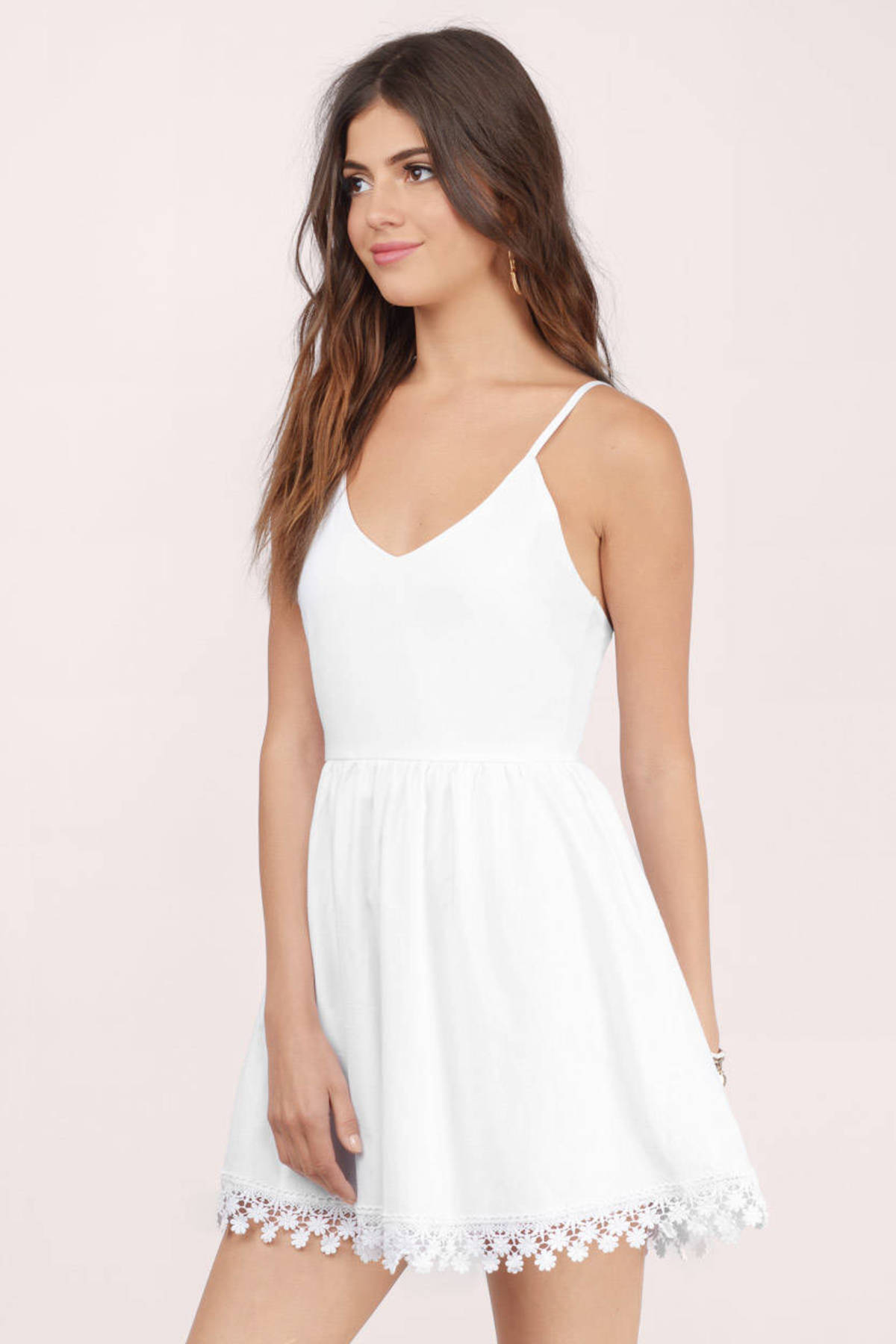 Cute White Skater Dress - White Dress - V Neck Dress - Skater Dress