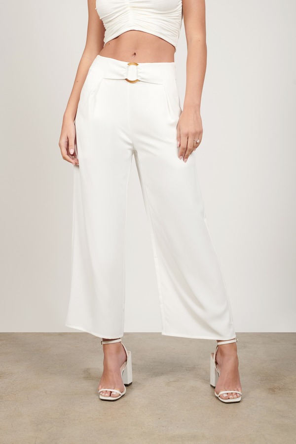 Flowy High Waisted Plazzo Pants for Women - White, Black, Red | Tobi