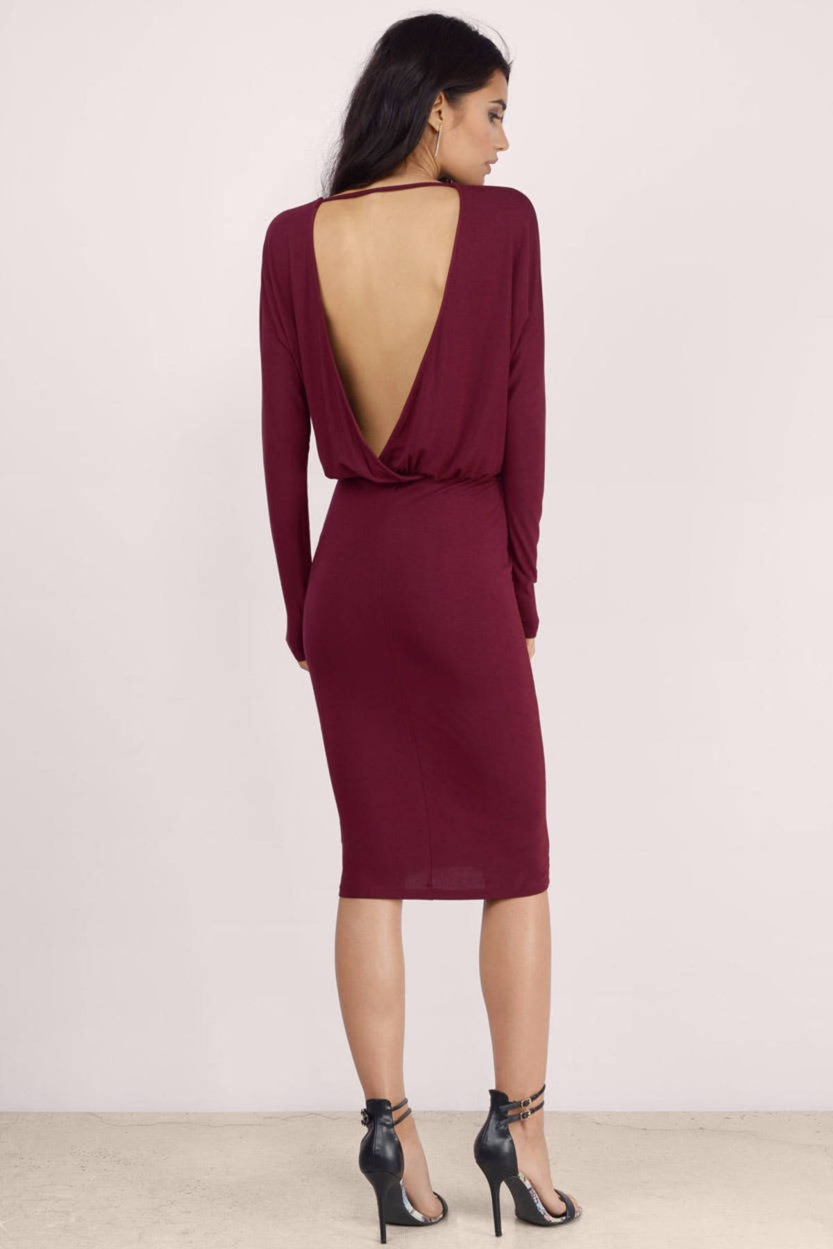 Wine Midi Dress Wine Dress Long Sleeve Dress Wine Midi 4211