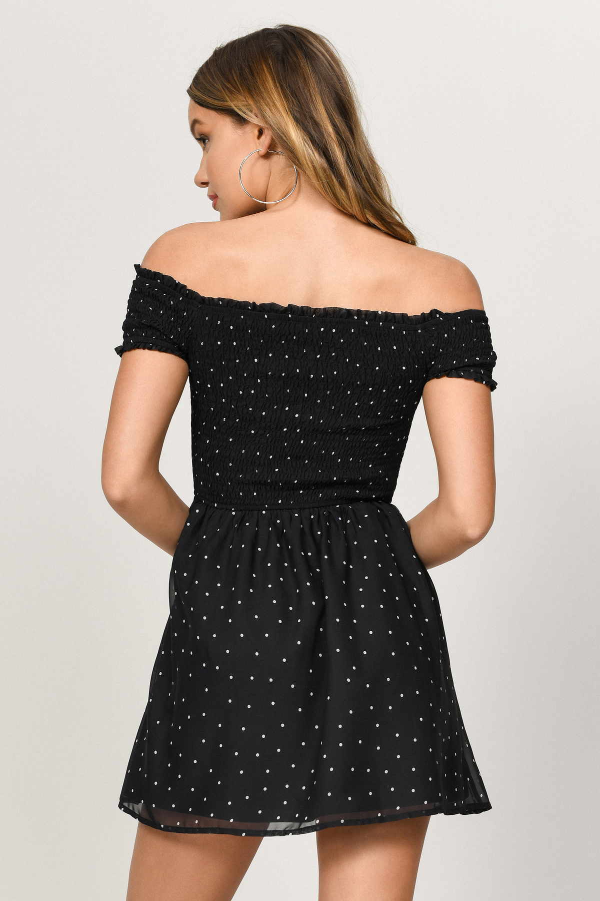 Black Skater Dress Strapless Polka Dot Dress Bardot Skater Dress 0017