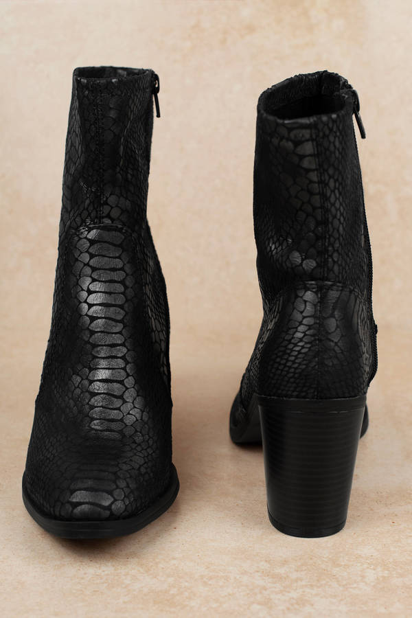 black faux snakeskin boots