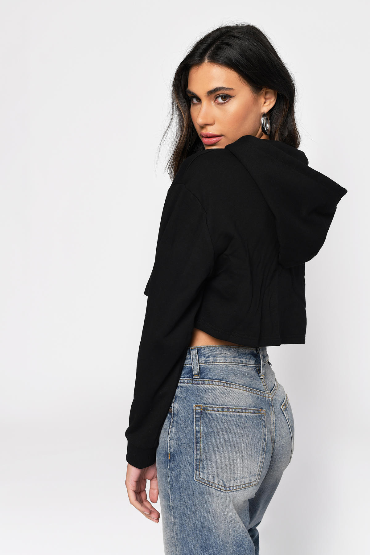 Trendy Black Hoodie - Lace Up Hoodie - Black Cropped Hoodie