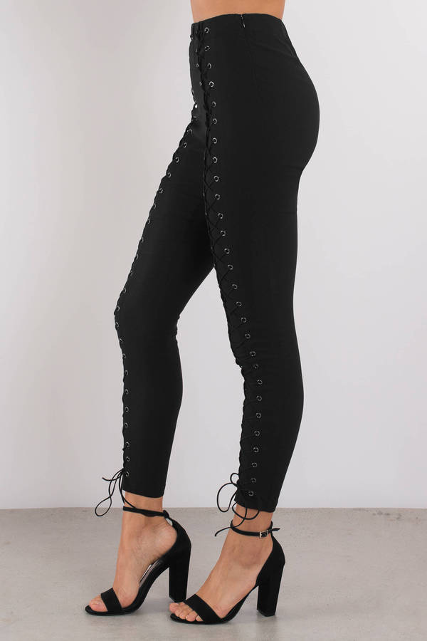 Black Pants - Lace Up Front Pants - Black Edgy Pants - Party Pants